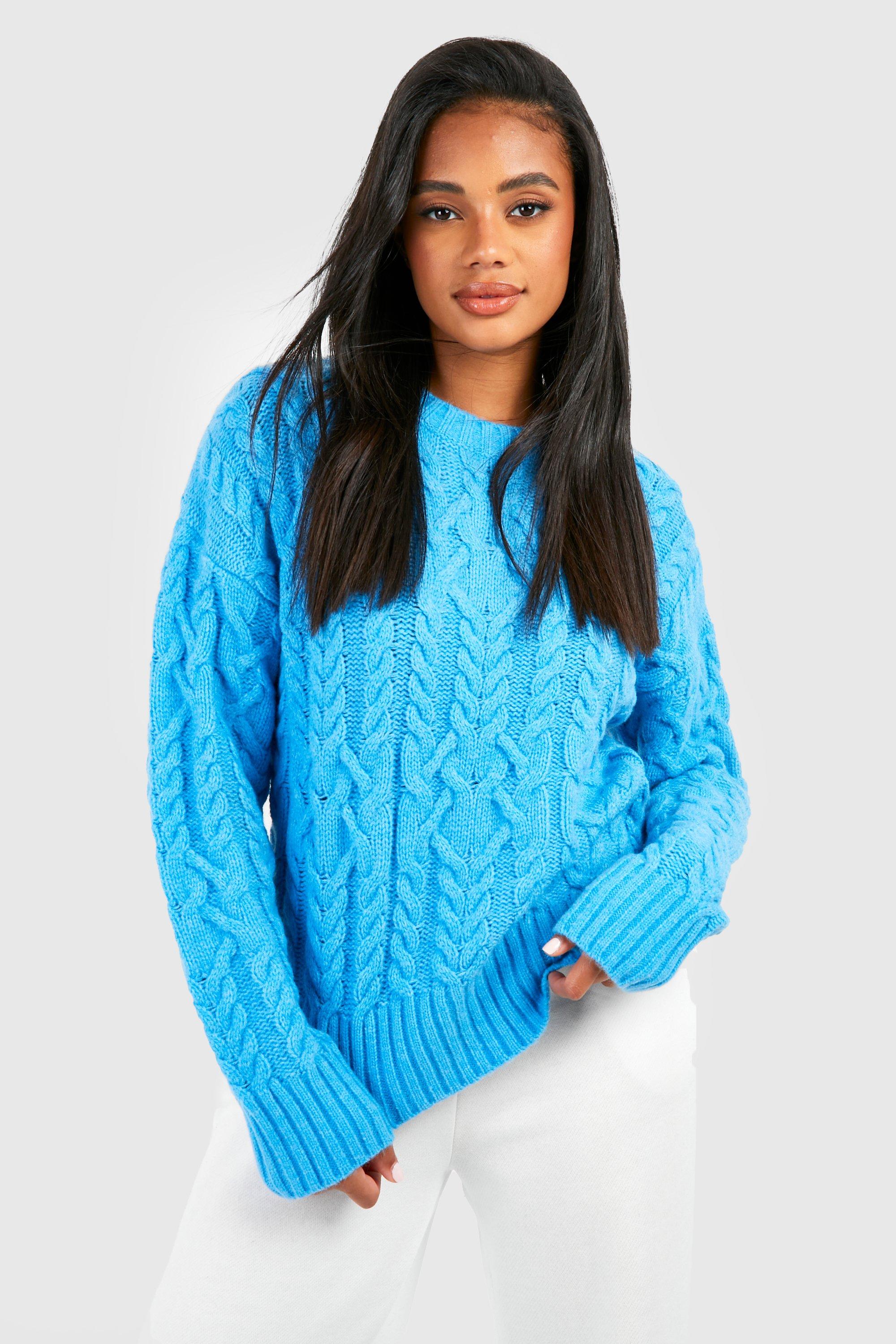 Blue cable shop knit jumper womens